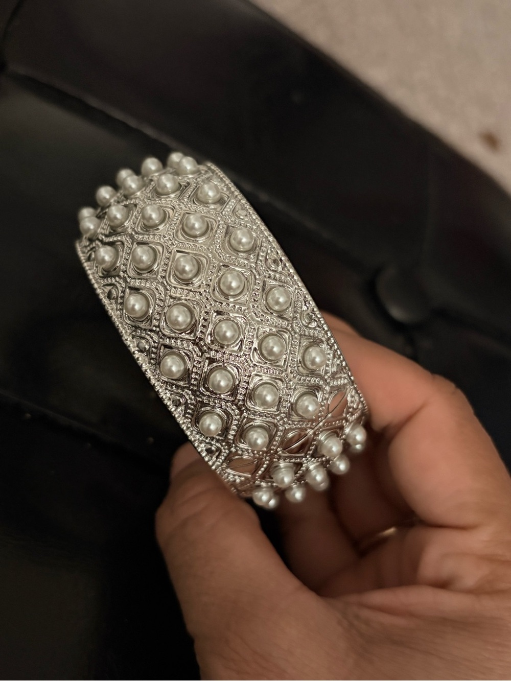 Vintage Silver-Tone Pearl Accent Bracelet